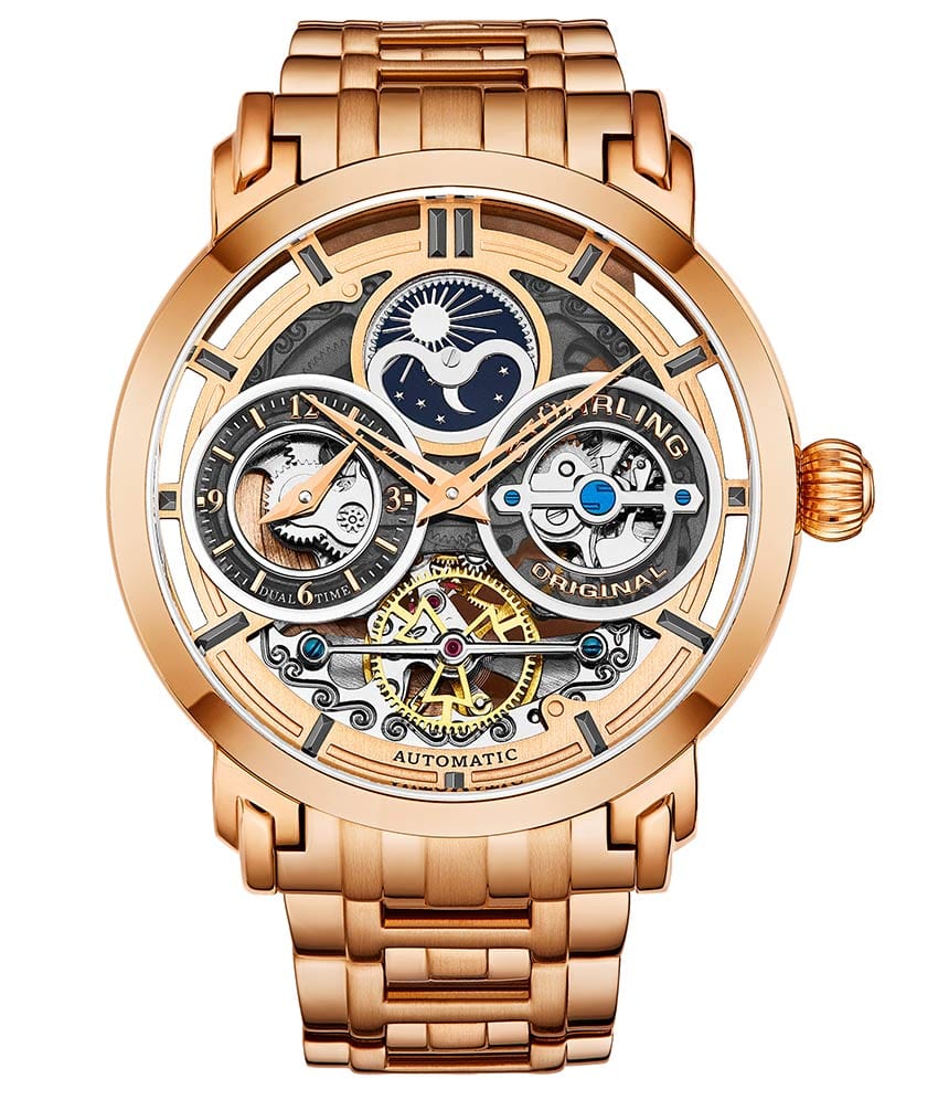 Luciano 371B Automatic 46mm Skeleton Watch for Men - Luxury Stainless Steel Mechanical Timepiece with Transparent Dial - Perfect for Business, Formal Events & Gift Giving