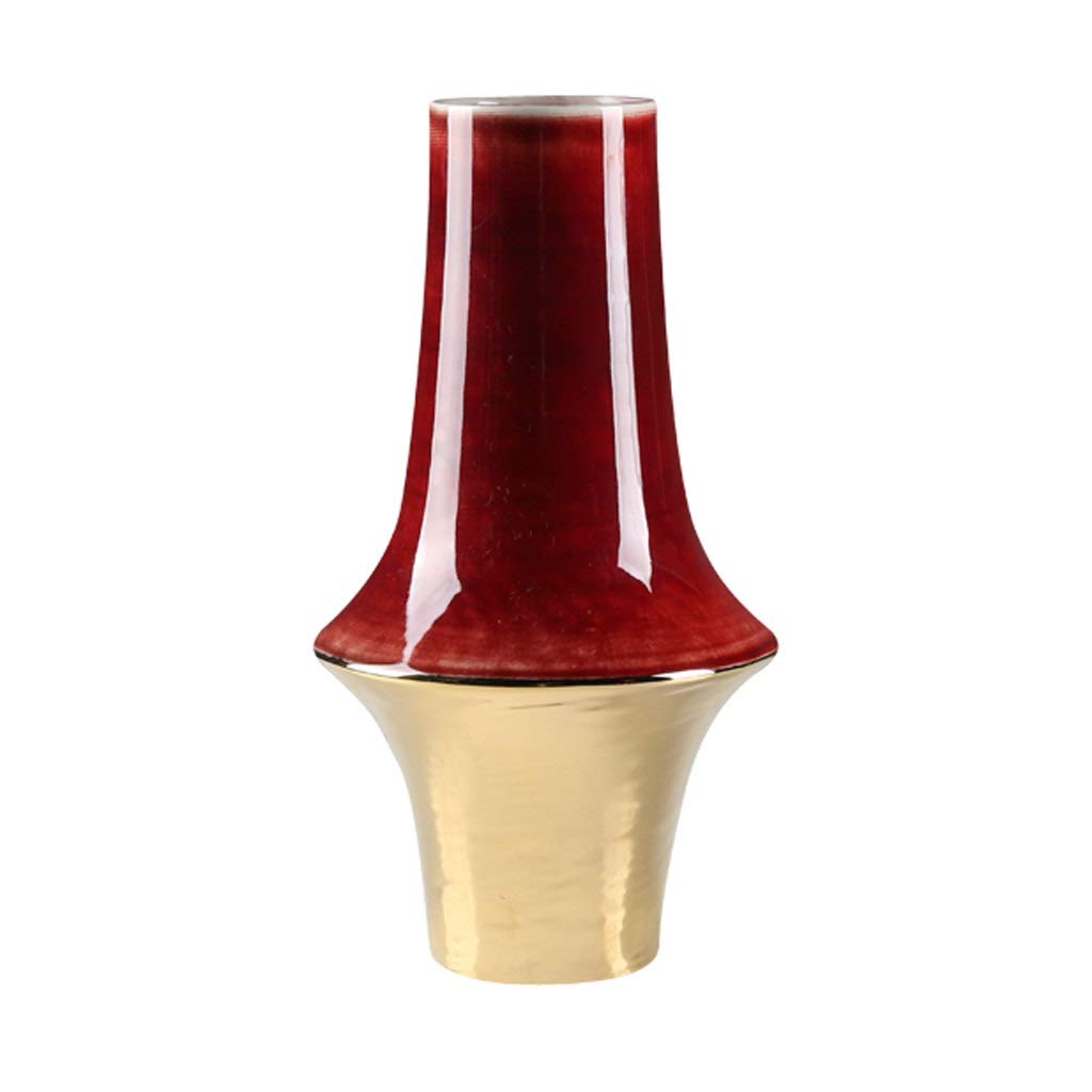 Red Ceramic Flower Vase - Chinese Style Home Decor for Living Room, TV Cabinet & Porch | Elegant Table Centerpiece for Wedding, Dining Room & Office Decor