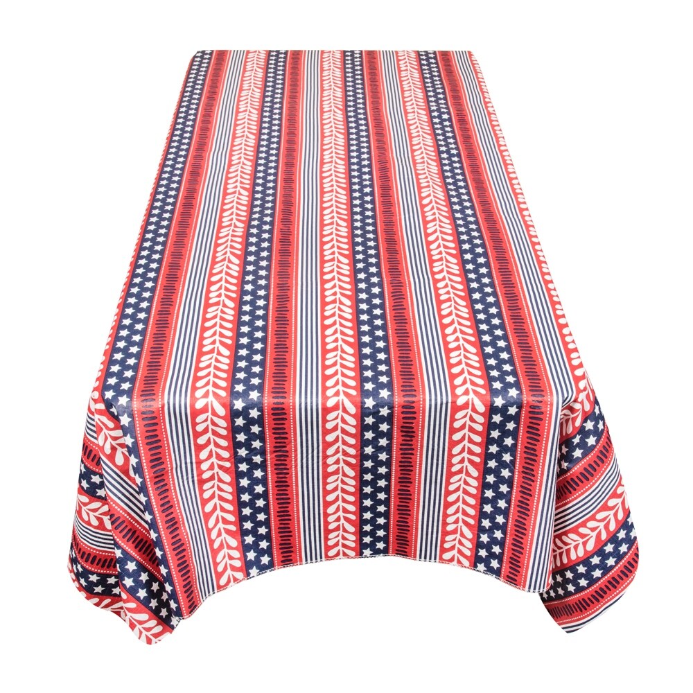 Americana 52x70 Inch PEVA Flannel Backed Tablecloth - Waterproof & Wrinkle-Resistant for Dining Tables, Picnics, and Holiday Decorations