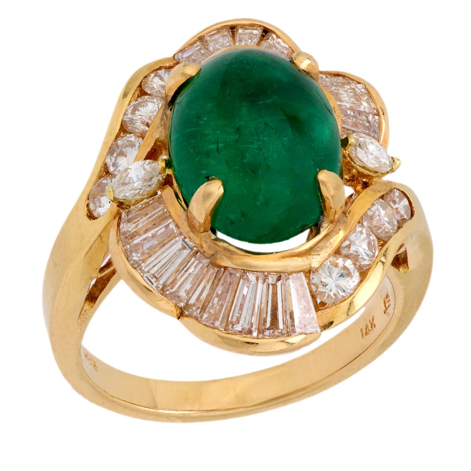 14K Gold Emerald and Diamond Halo Engagement Ring for Women - Vintage Style Wedding Band, Anniversary Gift, Bridal Jewelry