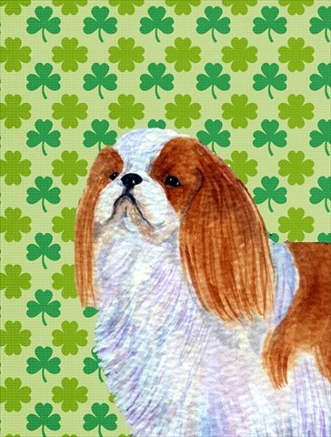 English Toy Spaniel St. Patrick's Day Shamrock Portrait Flag - Garden Size Decor for Irish-Themed Parties & Outdoor Celebrations