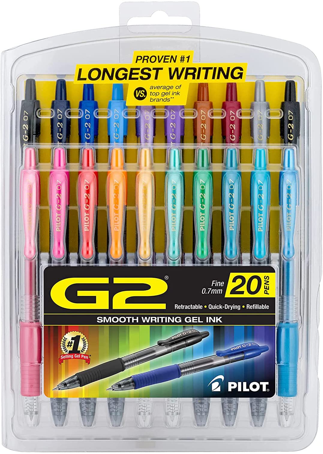 Pilot G2 Premium Gel Roller Pens - 0.7mm Fine Point, 20-Pack Assorted Colors for Smooth Writing - Perfect for Office, School, Note Taking & Journaling