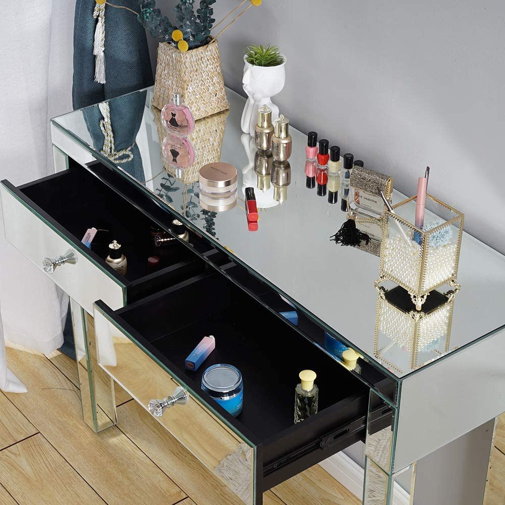 Silver Mirrored Console Table with 2 Drawers - 39