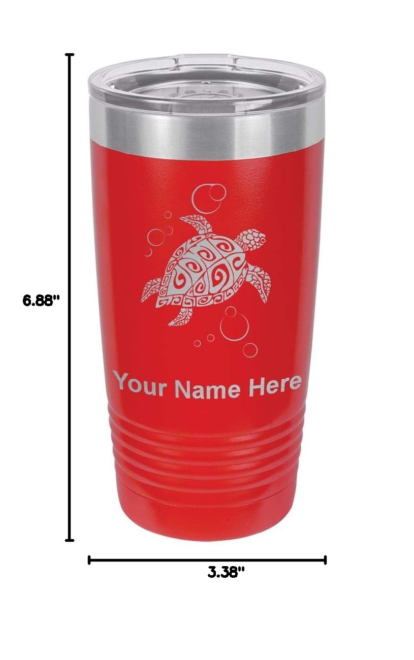LaserGram 20oz Vacuum Insulated Stainless Steel Tumbler Mug with Hawaiian Sea Turtle Design - Personalized Engraving Included (Red) - Keeps Drinks Hot/Cold for Hours - Perfect for Travel, Office, and Outdoor Activities