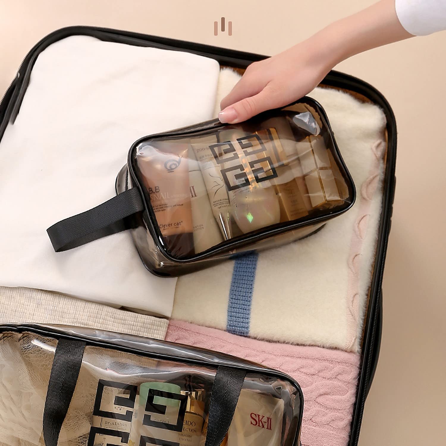 Wolpin Large Cosmetic Makeup Bag Organizer - Travel Toiletry Vanity Case with Multiple Pockets for Makeup Brushes & Beauty Essentials, Perfect for Home Storage & On-the-Go (Black)