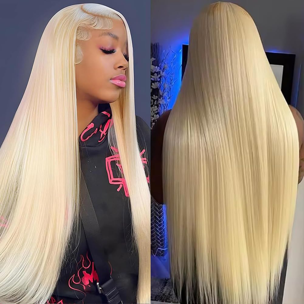 250% Density HD 613 Lace Front Wig Human Hair - 13x4 Straight Blonde Brazilian Virgin Hair Lace Front Wigs for Black Women (24 Inch, Pre-Plucked) | Perfect for Daily Wear, Cosplay & Special Occasions