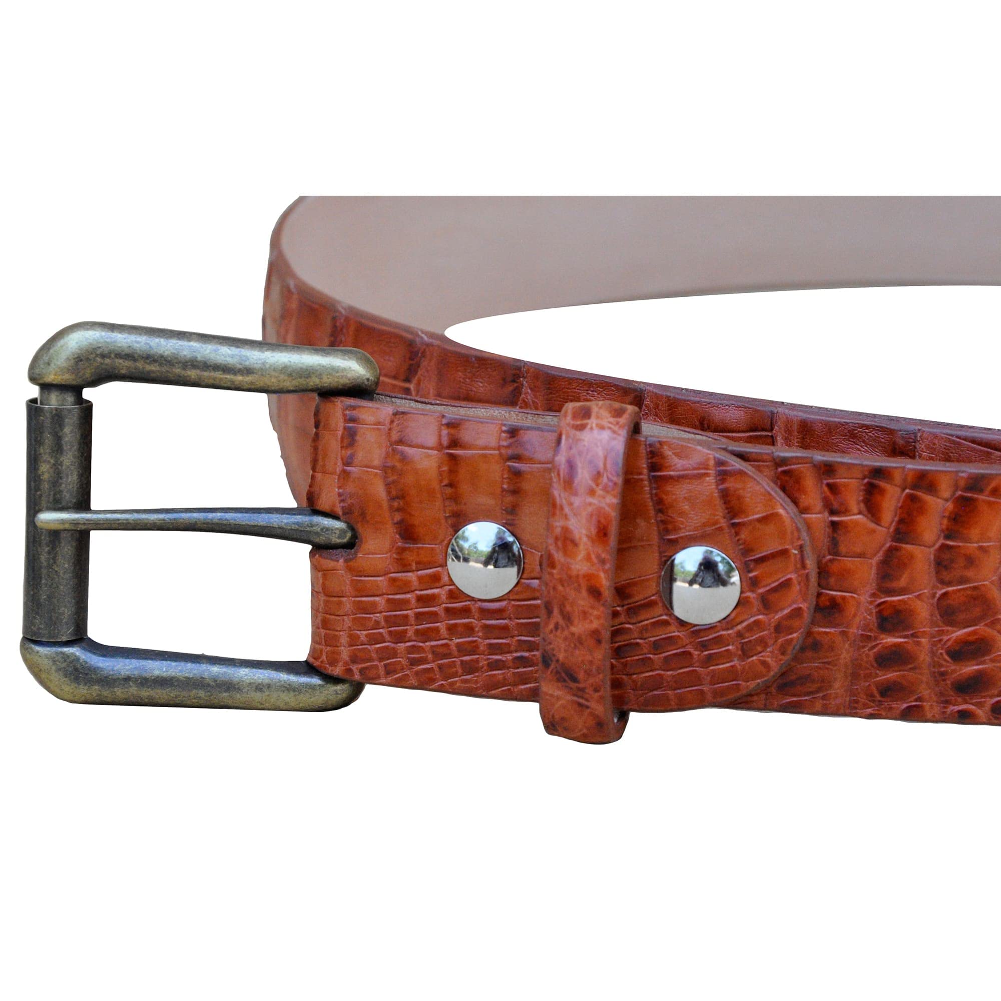 Premium Genuine Caiman Crocodile Skin Belt in Cognac - Handcrafted Luxury Men's Accessory for Business, Formal & Special Occasions