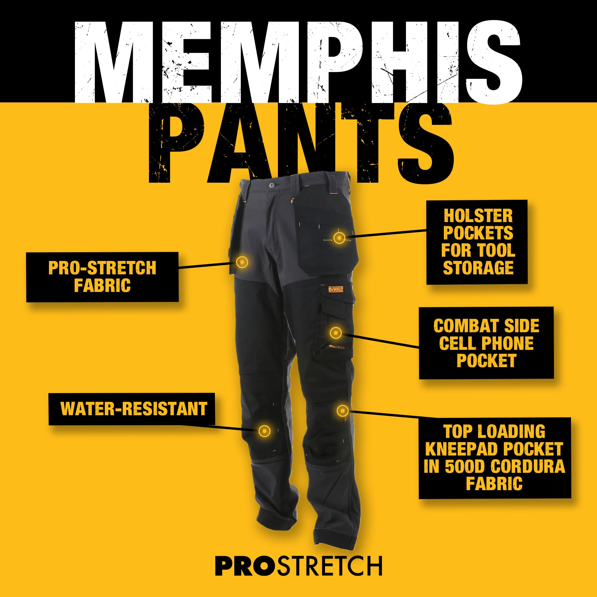 DEWALT Memphis Men's Pro-Stretch Utility Cargo Work Pants - Regular Fit with Holster Pocket | Durable & Comfortable for Construction, Carpentry & Outdoor Jobs