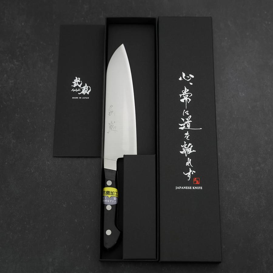 Premium Santoku Knife 165mm - VG-1 Stainless Steel Blade with Polished Finish & Ergonomic Black Handle - Perfect for Slicing, Dicing, and Chopping Vegetables, Meat, and Fish in Professional Kitchens or Home Cooking