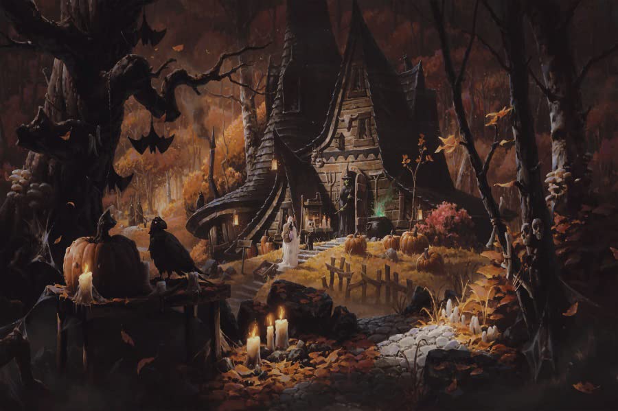 10x8ft Halloween Horror Night Backdrop - Cartoon Witch, Pumpkin, Candle, Bat & Crow Design for Photography, Parties & TV Shows | Spooky Festival Decor & Photo Booth Background