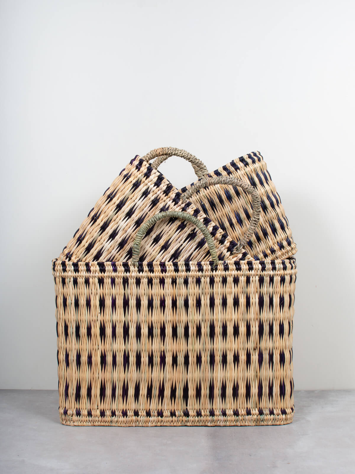 Handwoven Natural Reed Storage Basket - Eco-Friendly Indigo Dyed for Home Organization | Perfect for Laundry, Toys, and Blankets