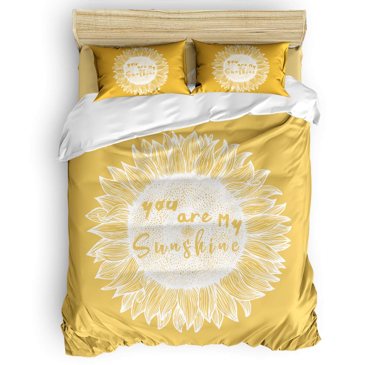 Sunflower You Are My Sunshine 4-Piece Duvet Cover Set - Soft & Comfortable Queen Size Bedding (1 Duvet Cover, 1 Sheet, 2 Pillowcases) for Kids & Adults - Perfect for Bedrooms, Guest Rooms & Dorm Decor