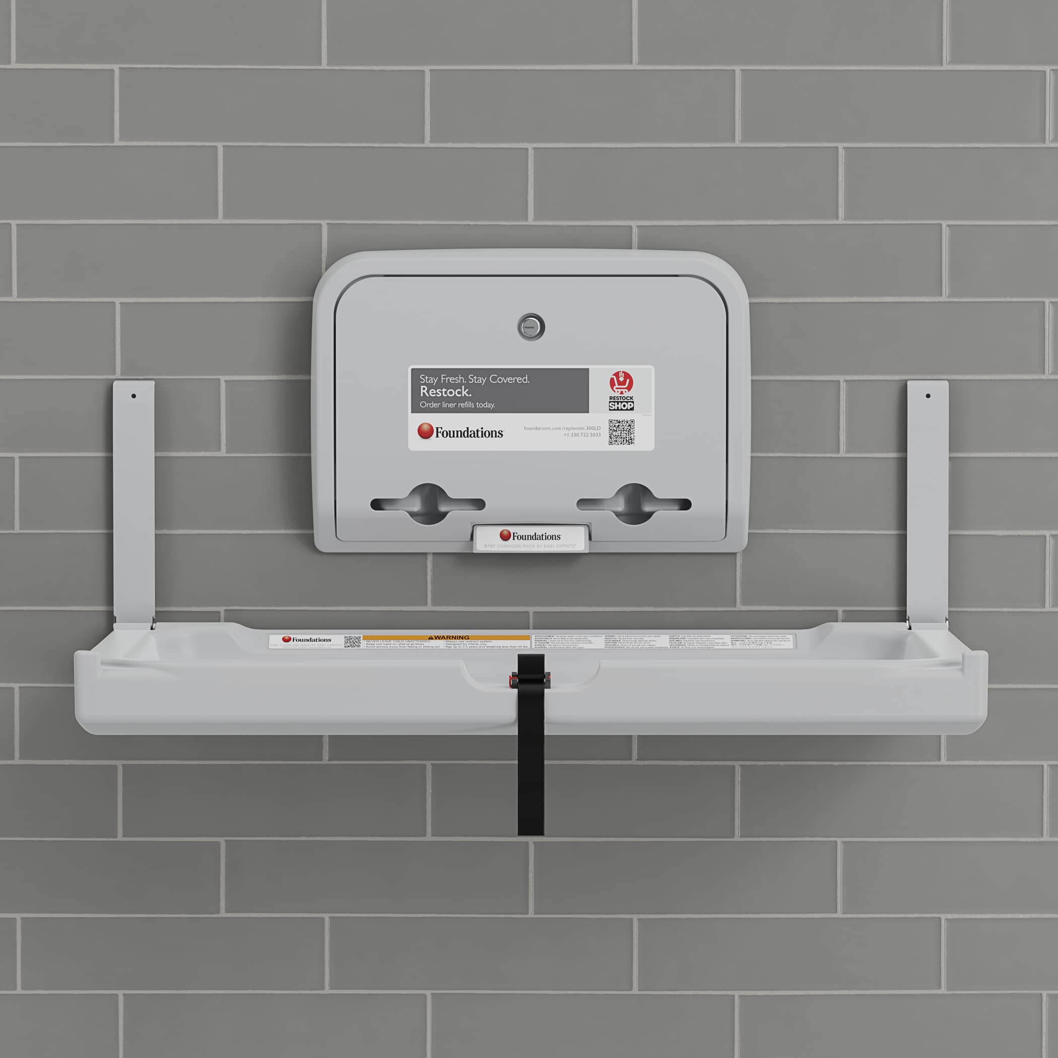 Foundations 300-EHLD-01 Heavy Duty Stainless Steel Wall Mounted Baby Changing Station with Liner Dispenser - Made in USA, Gray | Ideal for Daycares, Restrooms & Public Spaces