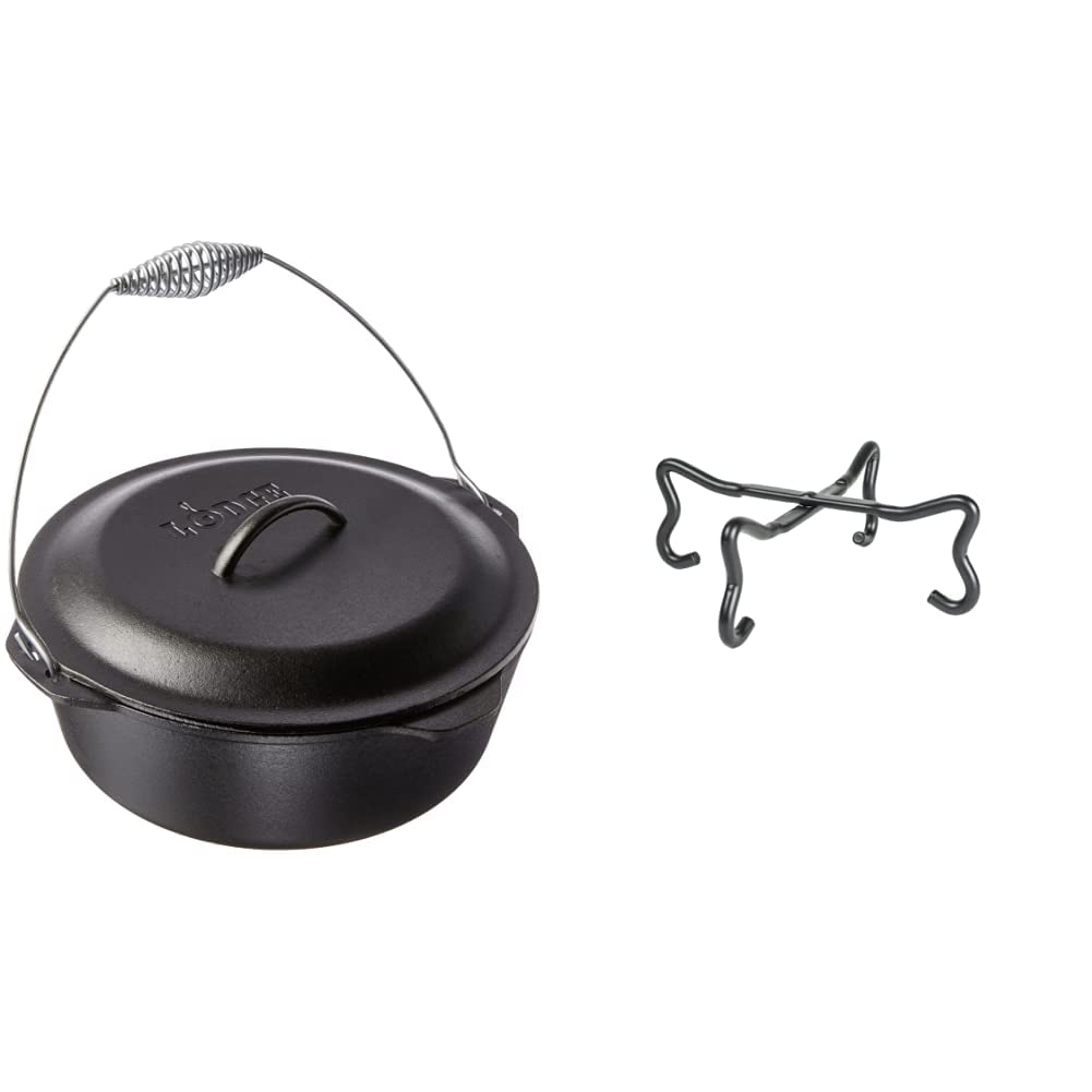 Lodge Pre-Seasoned Cast Iron Dutch Oven with Iron Cover - 9 Quart Black Camping Cookware | Perfect for Outdoor Cooking, Camping Trips & Backyard BBQs