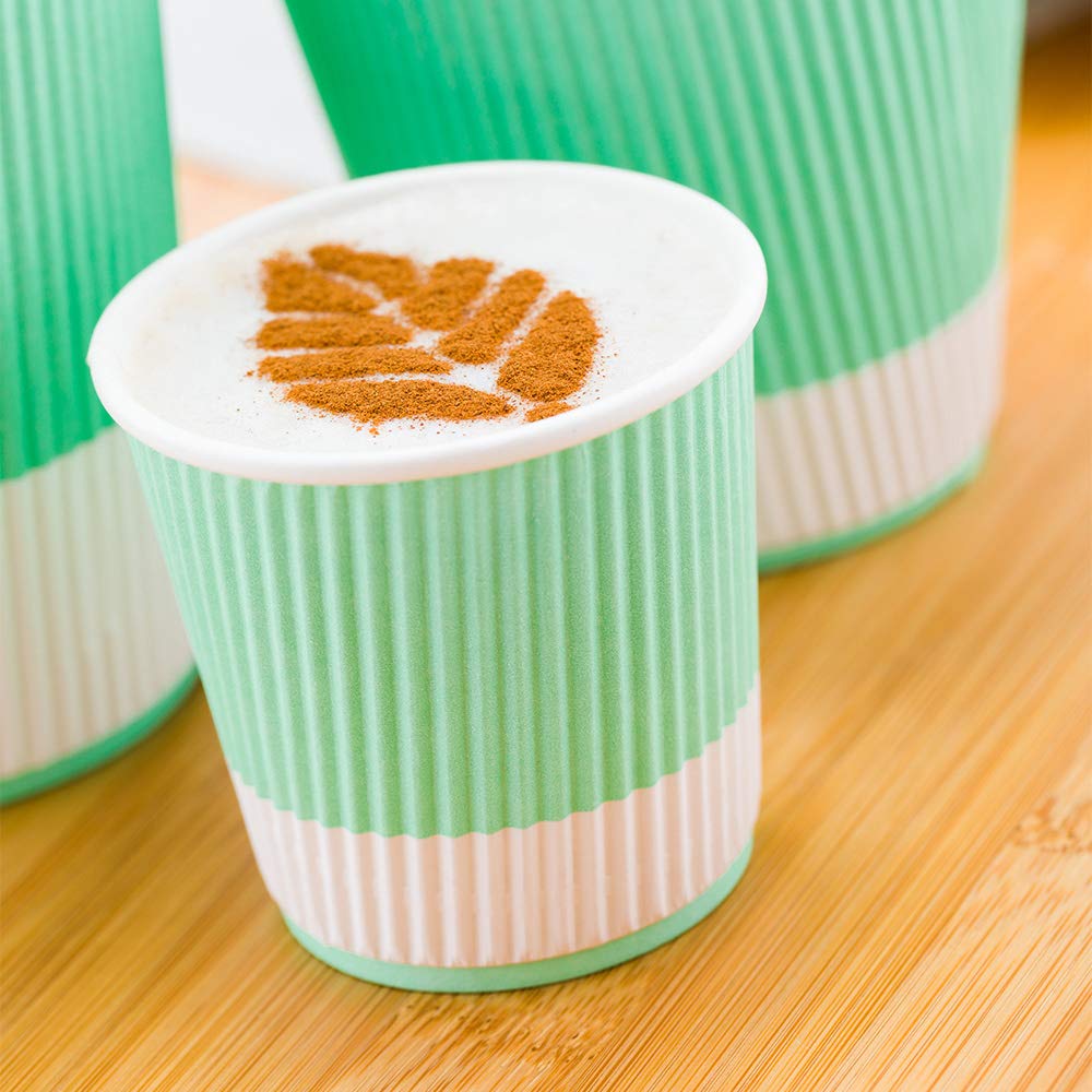 Restaurantware 4oz Ripple Insulated Coffee Cups - 500 Pack Double Wall Corrugated Paper Cups | Leakproof, Non-Slip, Recyclable Light Green Ribbed Design | Perfect for Coffee Shops, Offices & Catering Events (Lids Sold Separately)