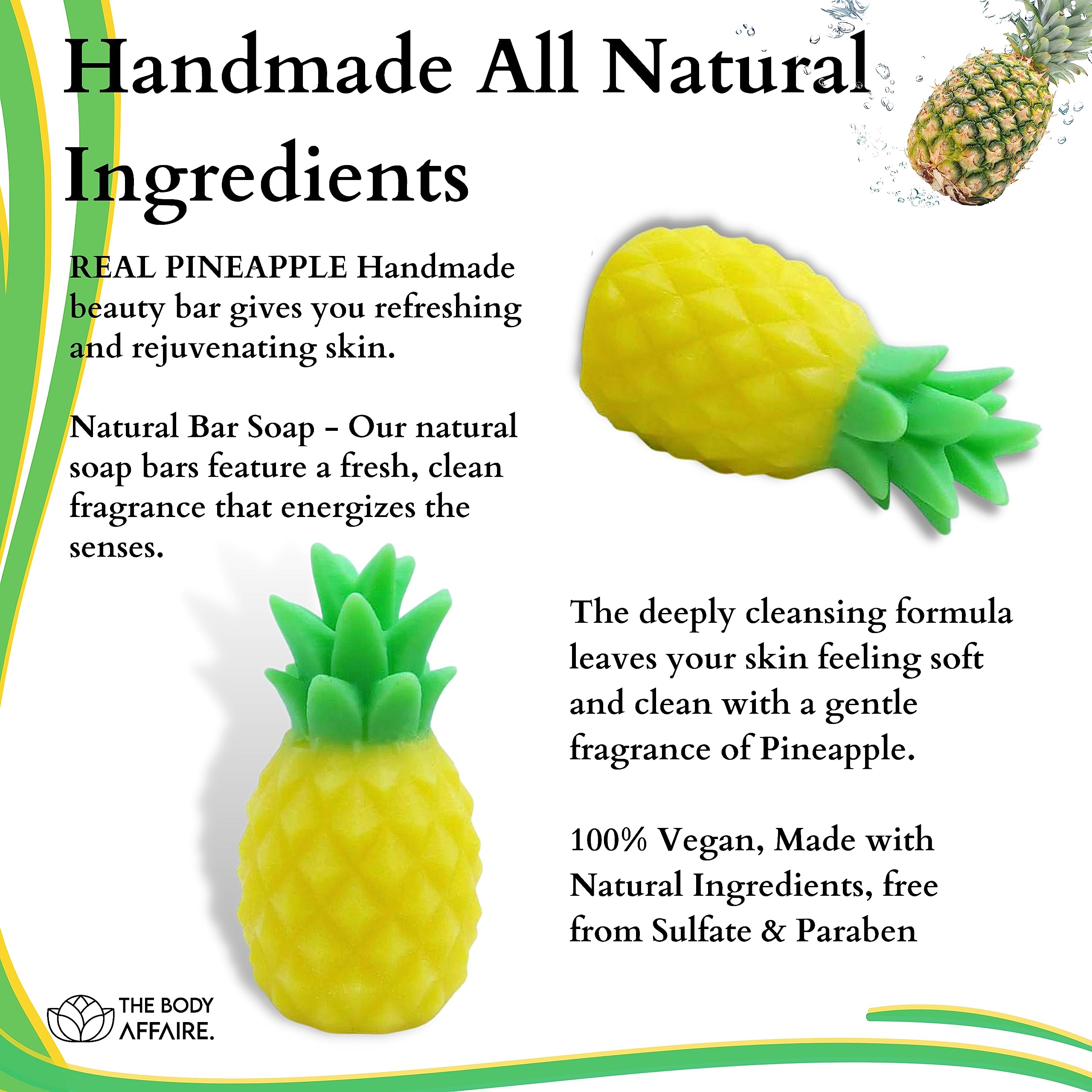 FORGANIK Handmade Pineapple Soap by The Body Affaire - 100g Natural, Organic & Vegan for Sensitive Skin - Perfect for Daily Cleansing, Gifts & Spa Relaxation