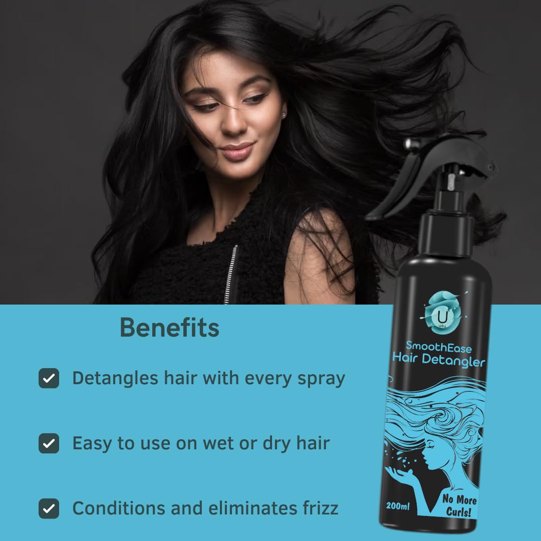 URBA Detangling Hair Mist Spray - 200ml (7.03 Fl Oz) for Soft, Smooth & Tangle-Free Hair - Paraben & Sulfate Free - Perfect for Daily Hair Care & Styling