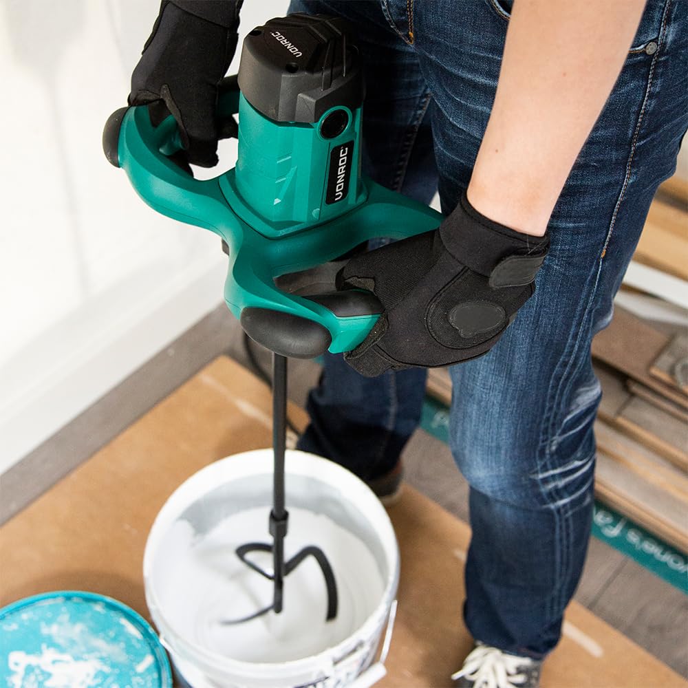 VONROC 1800W Paint & Cement Mixer - 2 Speed Settings, Soft Start, Constant Speed Electronics - 3m Rubber Cable, 140x600mm Mixer Included - Perfect for DIY Home Renovation & Construction Projects