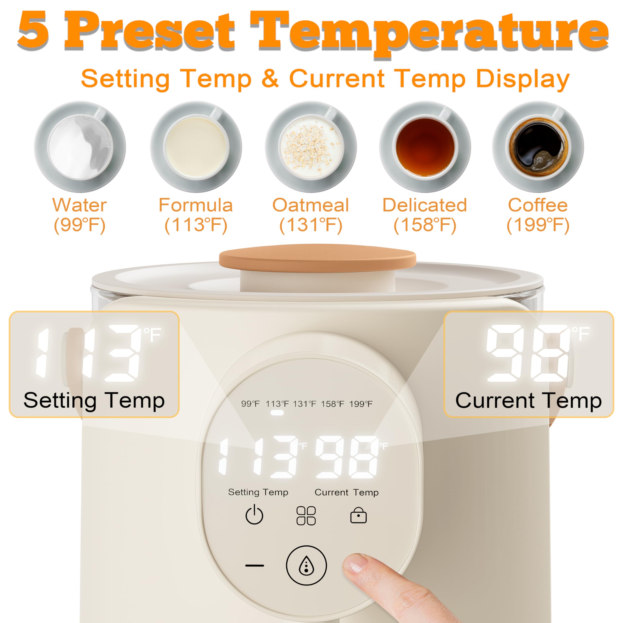 Instant Water Warmer for Baby Formula - 2L Hot Water Dispenser with 5 Temperature Settings, 24/7 Keep Warm & Night Light - Detachable Glass Tank for All Bottles - Perfect for Night Feedings, Travel & Nursery Use