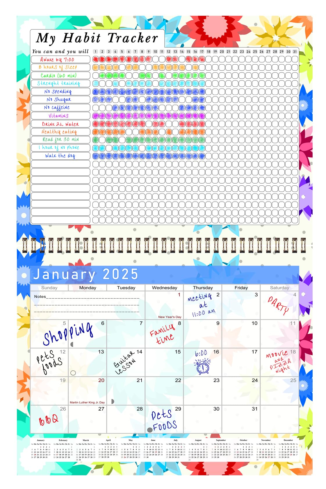 2025 Motivational Habit Tracker Calendar Planner - Daily Weekly Monthly Goal Setting Journal with Inspirational Quotes - Desktop & Wall Organizer for Productivity, Fitness & Personal Growth (Edition #01) - Perfect for Home Office, School, Gym & Gift Giving