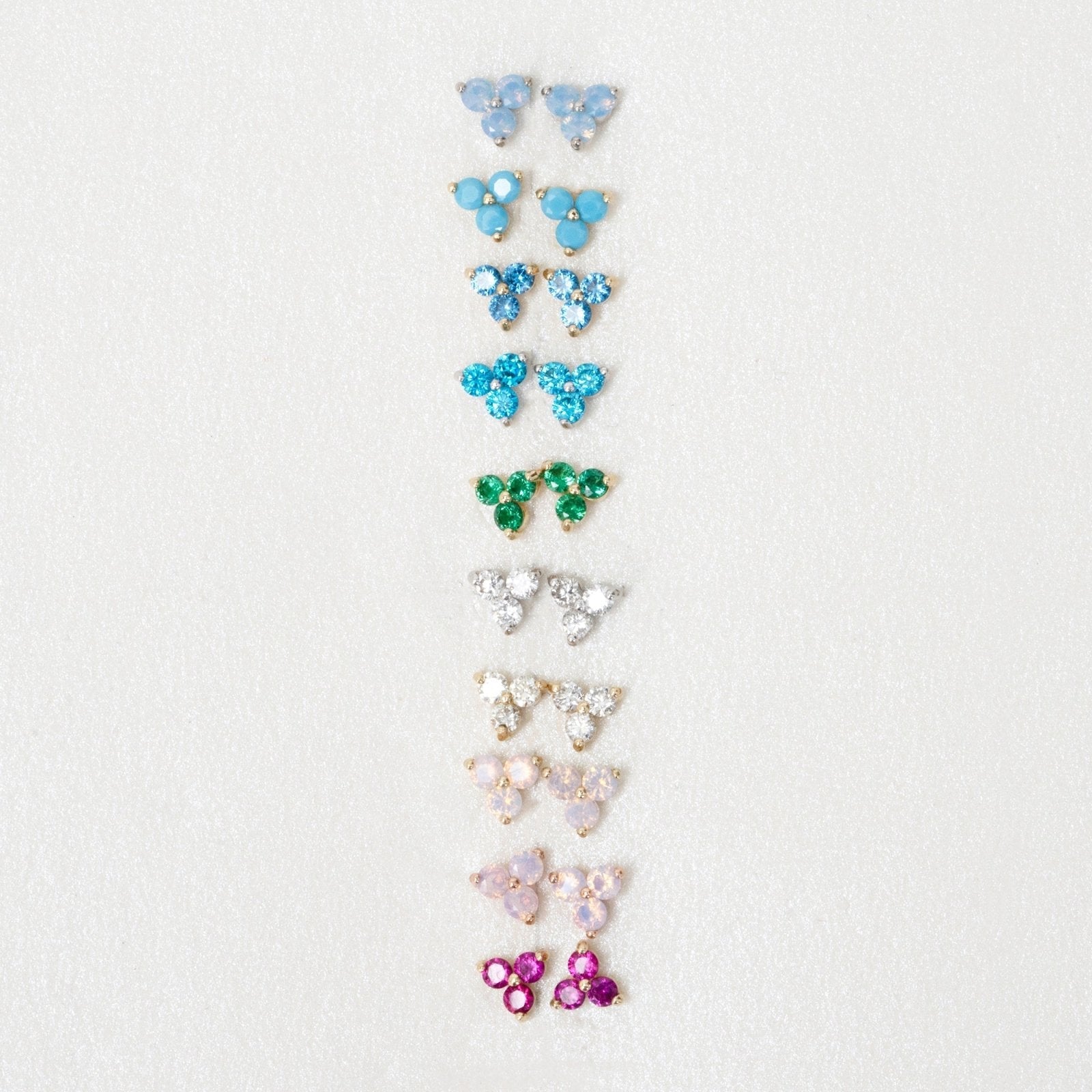 14k White Gold Blue Opal Trinity Cluster Stud Earrings – Elegant Flat Back Design for Women, Perfect for Weddings, Parties & Daily Wear