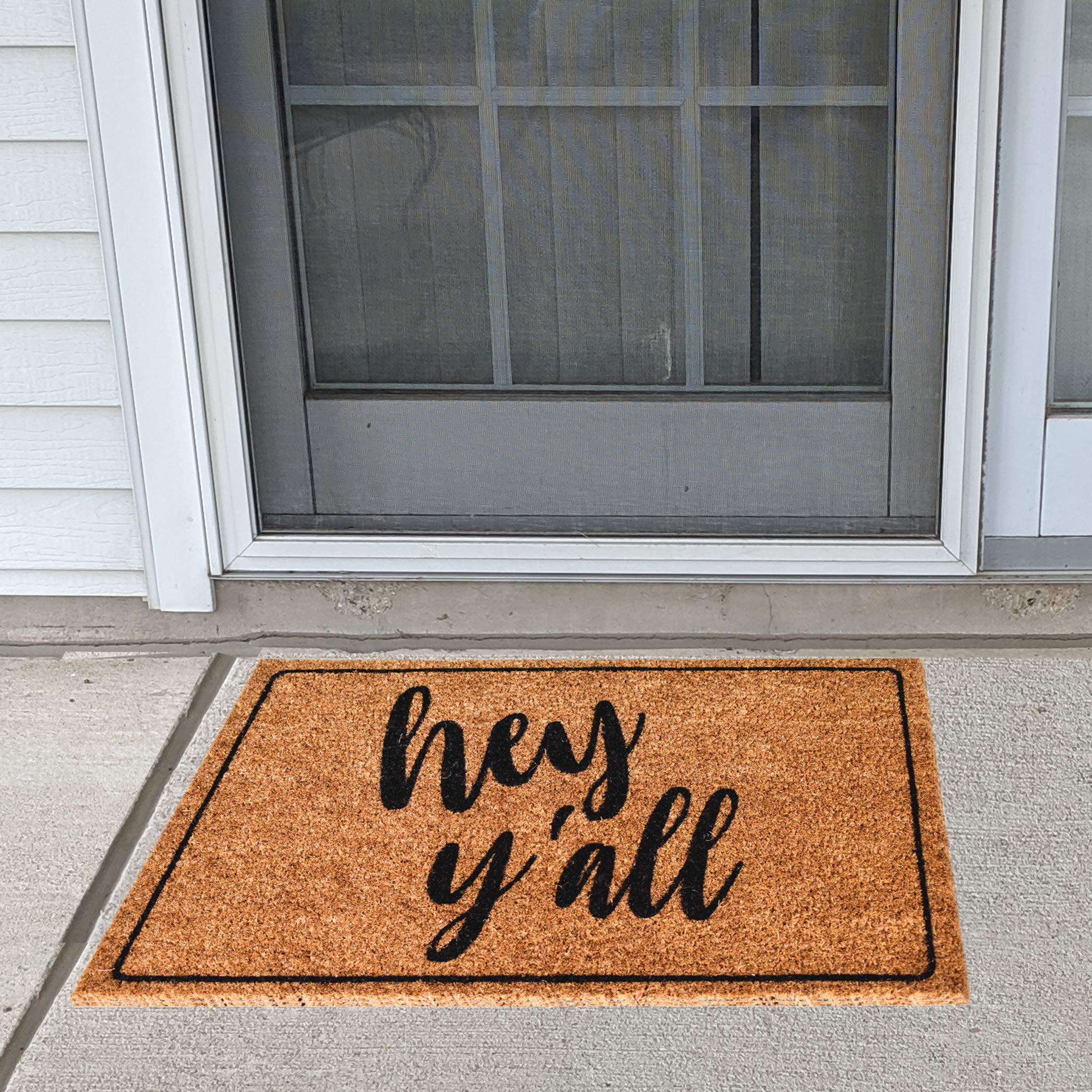 Hey Y'all Natural Coir Doormat - 29.5 x 17.5 Inch Non-Slip Entryway Rug for Farmhouse, Porch & Front Door - Welcome Mat for Southern Homes & Country Decor