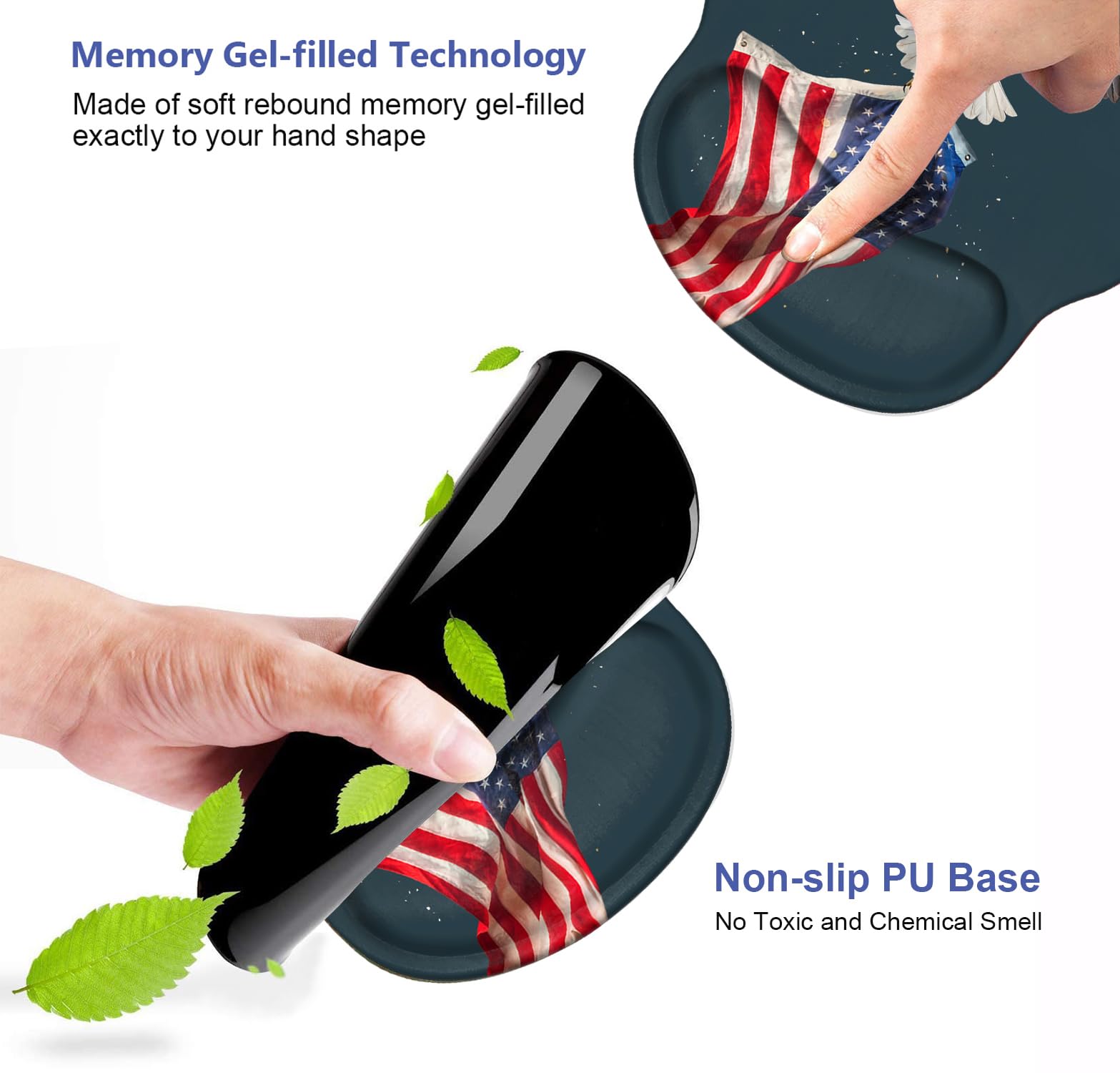 Ergonomic Mouse Pad with Wrist Support & Non-Slip PU Base - Cute Coffee Coaster Included - Comfortable for Office, Gaming & Computer Work - Pain Relief & Easy Typing - Patriotic American Flag & Eagle Design - Perfect for Home Office, Workstations & Long Computing Sessions
