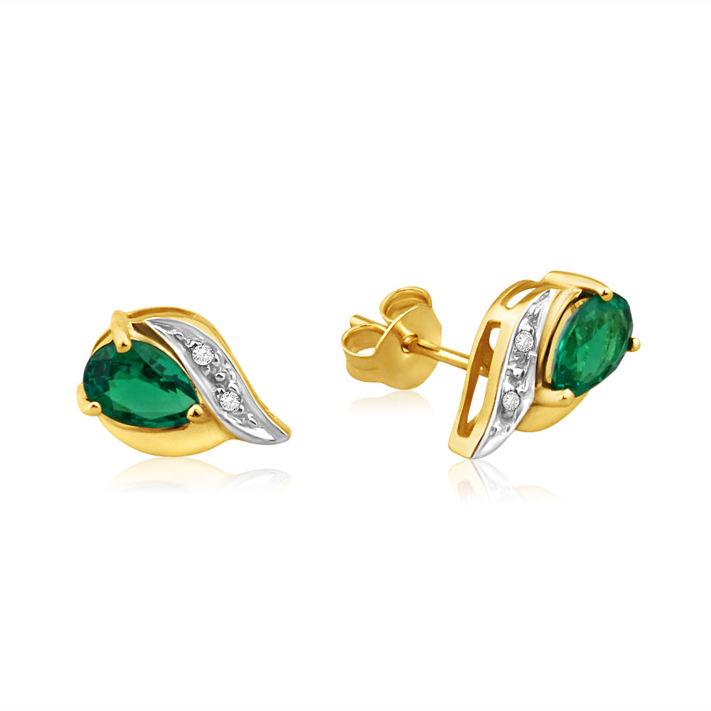 9ct Yellow Gold Emerald and Diamond Stud Earrings for Women - Elegant Gift for Birthday, Anniversary & Special Occasions