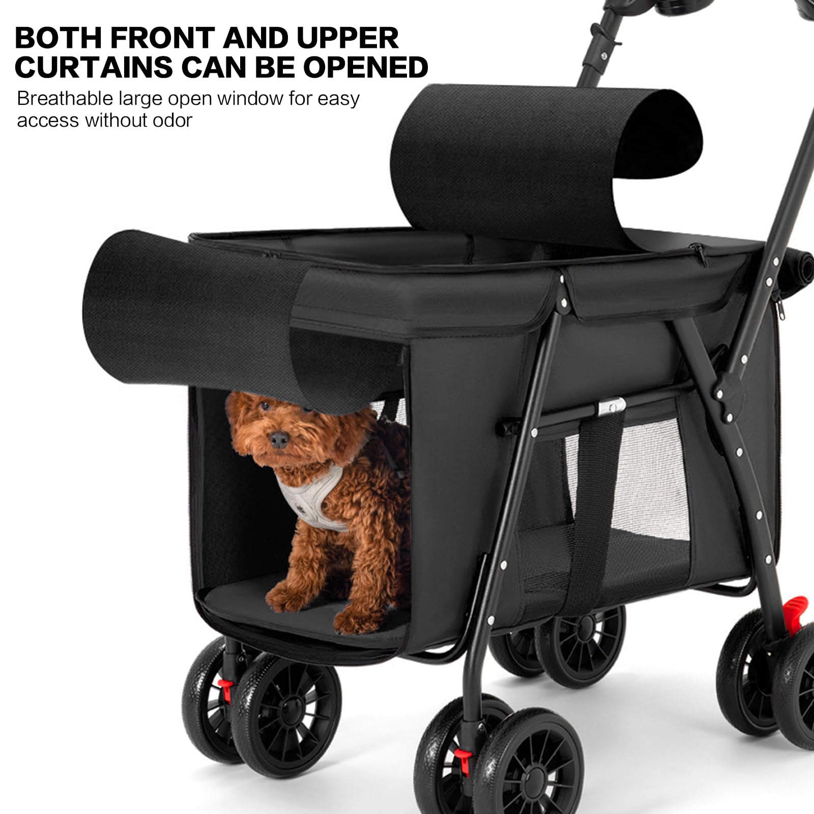 Folding Pet Stroller for Cats & Dogs - Black Travel Carrier for Outdoors