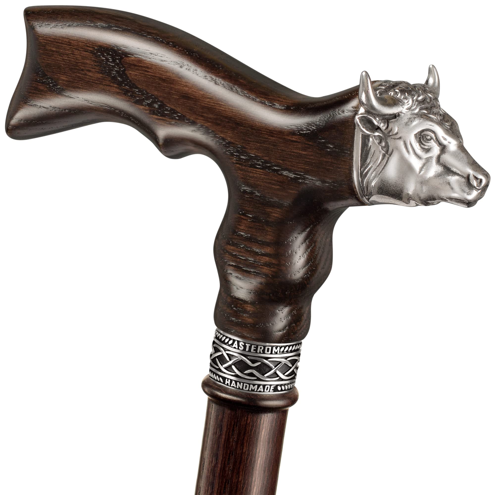 Stylish Handmade Wooden Walking Cane for Men - Bull Head Design - Fashionable Designer Walking Stick for Seniors & Adults - Perfect for Hiking, Travel & Daily Support