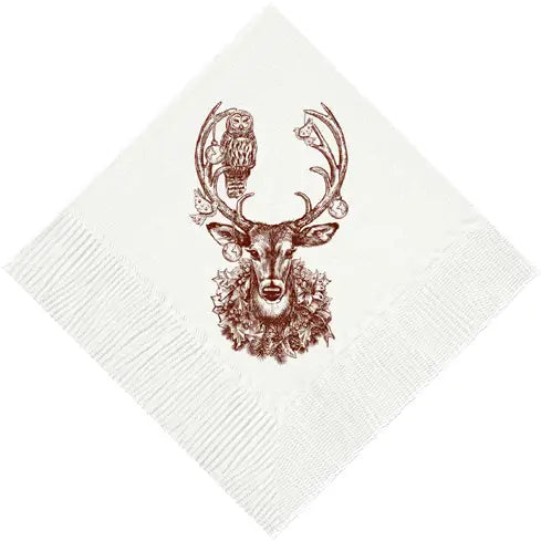 Christmas Deer Beverage Napkins - Holiday Party Paper Napkins for Christmas Decorations, Dinner Parties, and Festive Gatherings