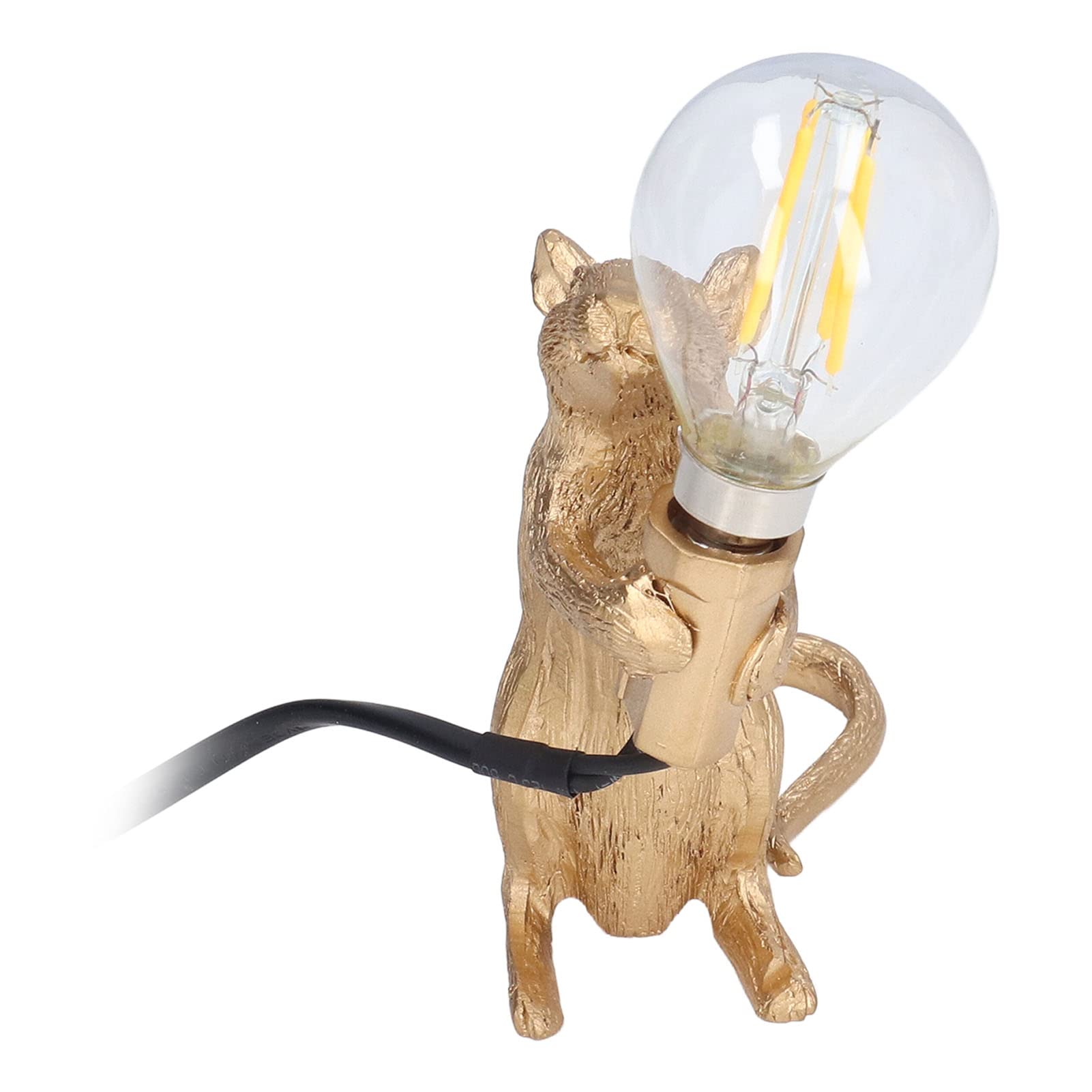 Modern Resin Mouse Lamp - Golden Standing Animal Night Light for Bedroom, Office & Cafe Decor