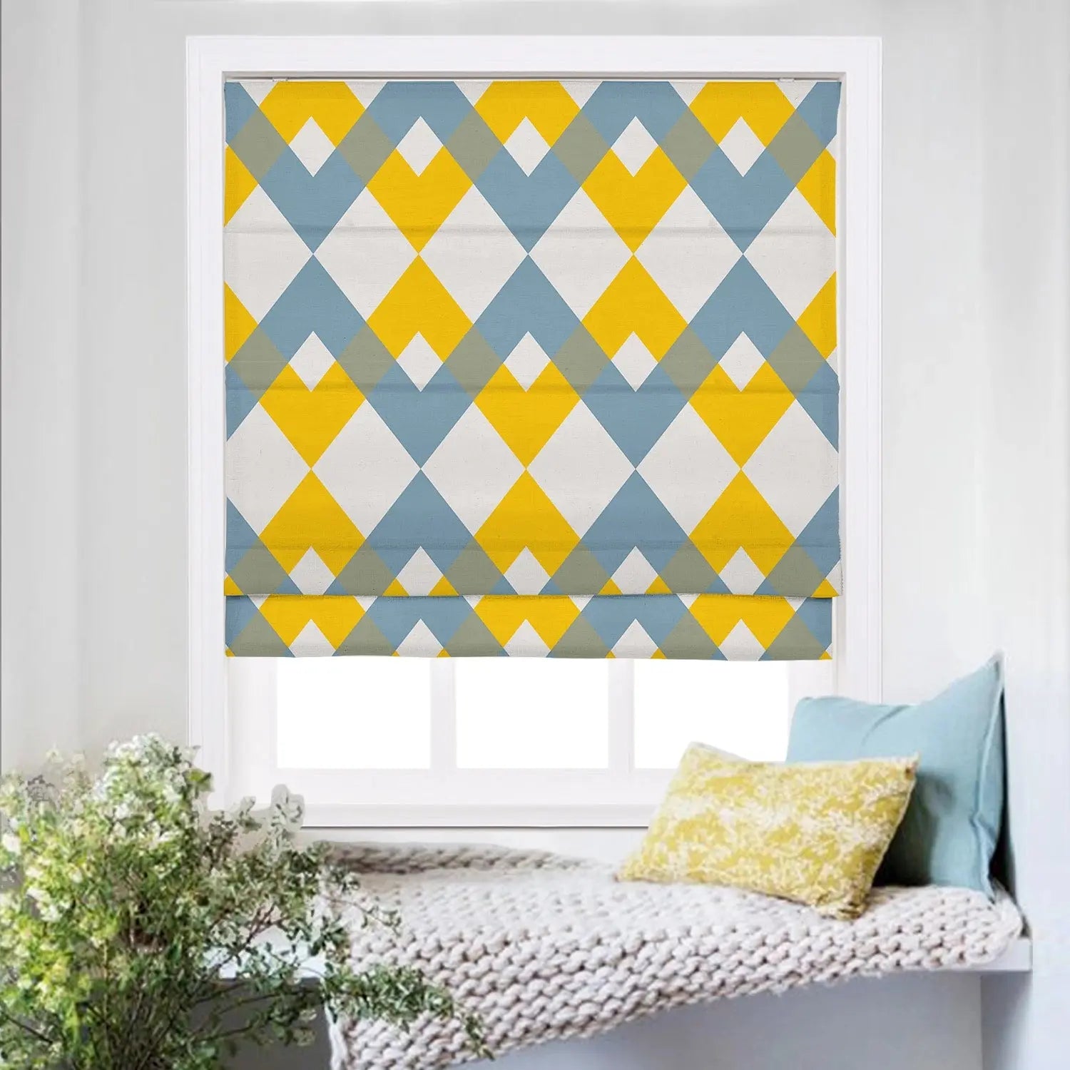 Roman Shade Cordless Linen Printed Window Treatment - Blackout Custom Window Coverings for Bedroom, Living Room & Nursery (Elegant Home Decor)