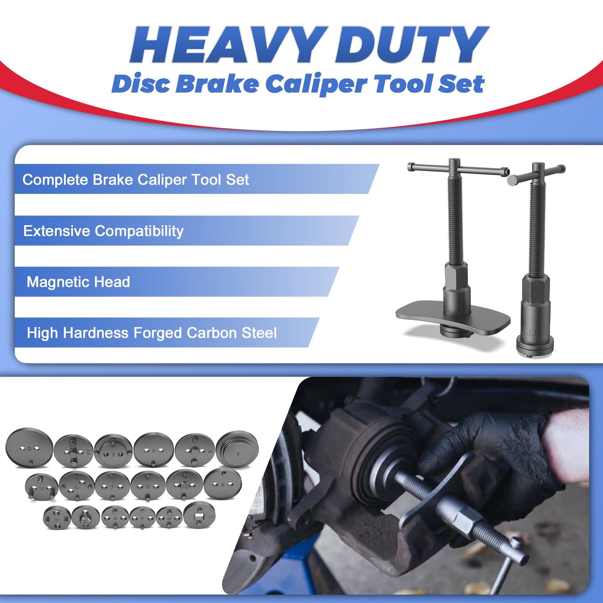 Heavy Duty Universal Disc Brake Piston Caliper Compressor Wind Back Tool Kit - 28 Piece Set for Brake Pad Replacement with Hanger Hooks | Perfect for DIY Car Maintenance & Professional Auto Repair Shops