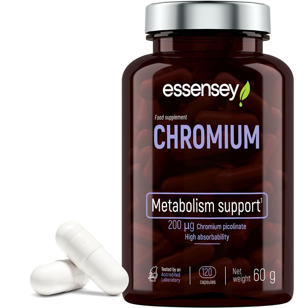 Essensey Chromium Supplement 120 Capsules - Supports Blood Sugar Balance & Metabolism - Ideal for Daily Wellness & Weight Management