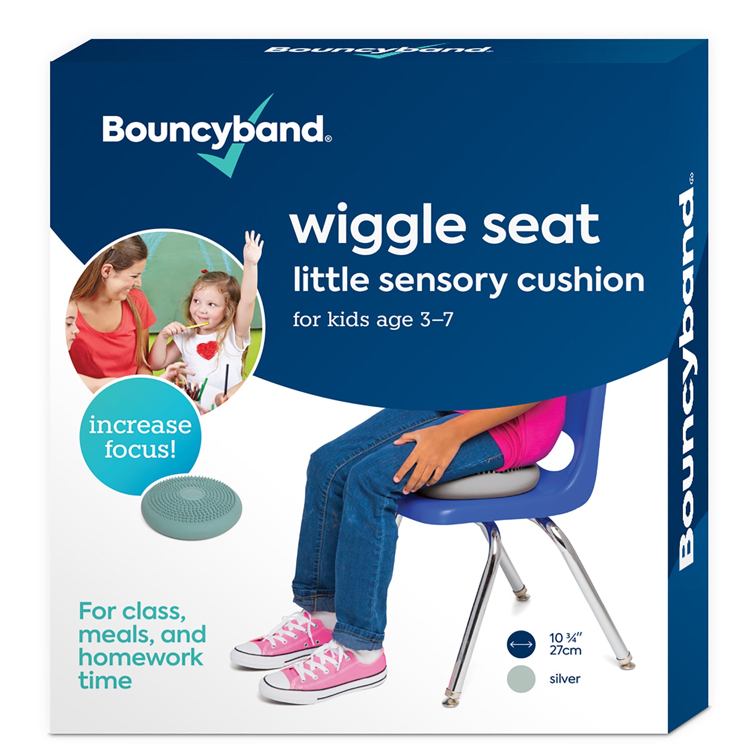 Bouncyband Little Wiggle Sensory Seat Cushion for Kids - Silver | ADHD & Autism Sensory Tool for Classroom, Office & Home Use