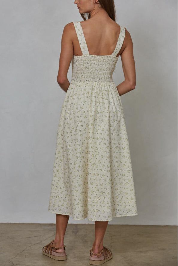 Honeybee Midi Dress - Floral Summer Dress for Women, Casual Boho Chic Dress with Short Sleeves - Perfect for Beach Vacations, Date Nights & Outdoor Parties