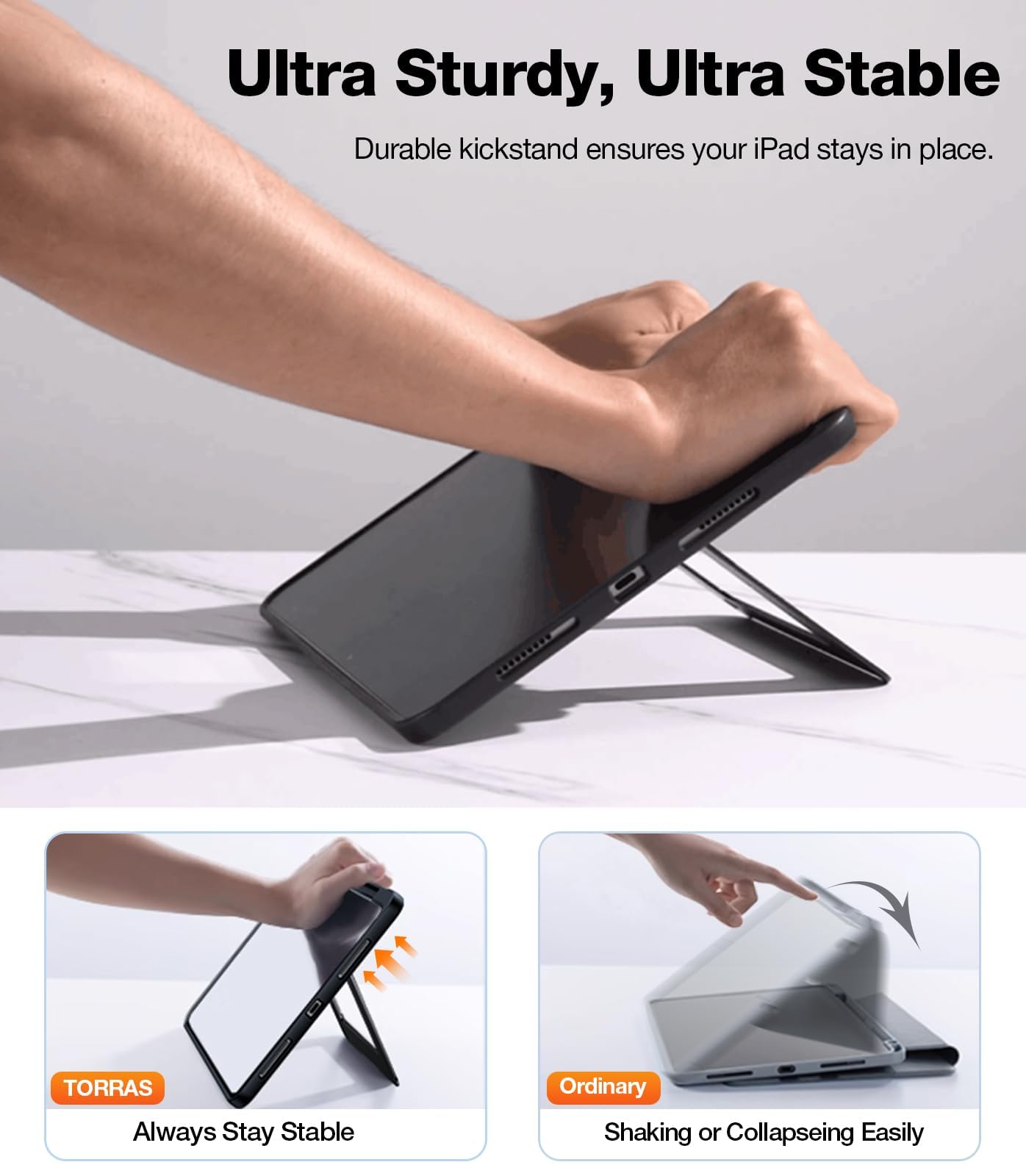 TORRAS iPad Air 11 inch Case (2025 M3/2024 M2 & 5th/4th Gen) - Ultra Stable Stand with Adjustable Viewing Angles, Protective Kickstand Cover with Apple Pencil Holder - Perfect for Work, Travel & Home Use - Black