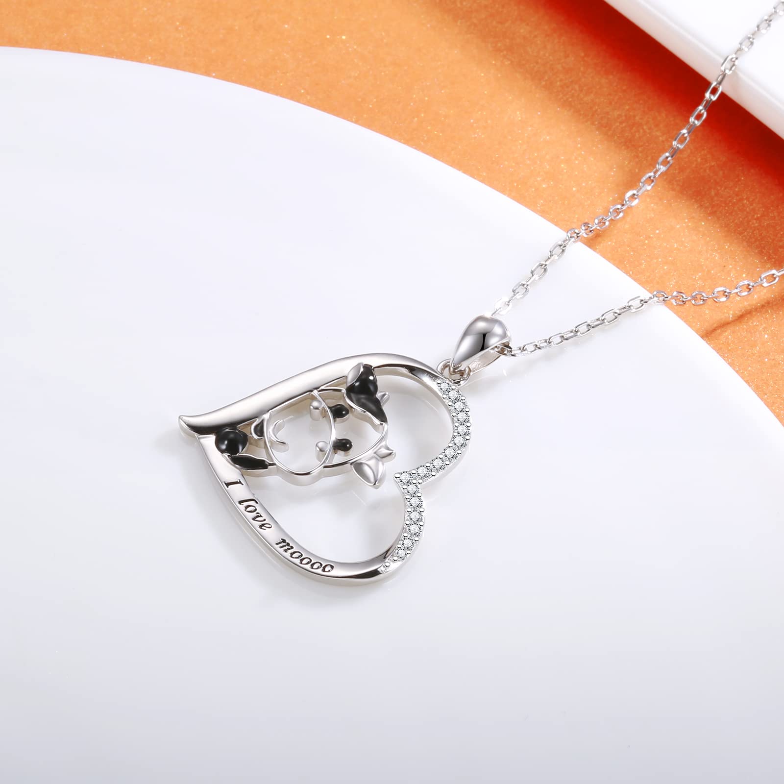 925 Sterling Silver Cow Necklace & Earrings Set - Cow Print Jewelry for Women & Girls | Birthday Gift for Her | Farmhouse Chic Style, Boho Fashion Accessory, Western Theme Outfit Jewelry