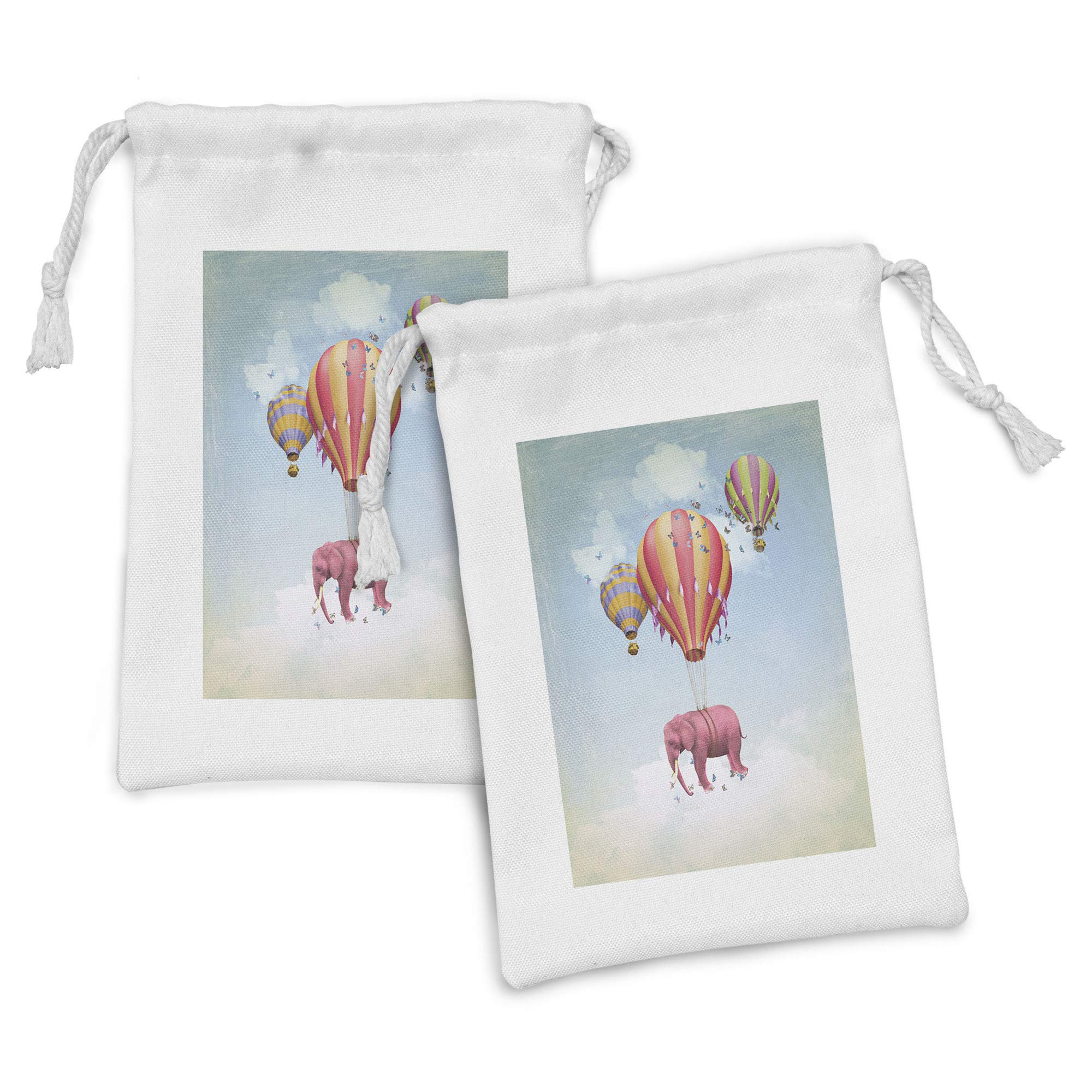Ambesonne Animal Fabric Pouch Set of 2 - Pink Sky Balloon Illustration Drawstring Bags (9