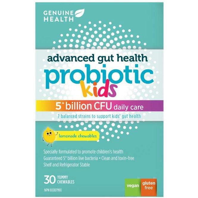 Genuine Health Advanced Probiotic for Kids - 5 Billion CFU, Gut Health Support, Lemonade Flavor, 30 Chewable Tablets - Perfect for Travel, School & Daily Digestive Wellness