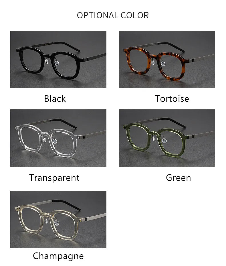 Aimee Unisex Full Rim Square Screwless Titanium Acetate Eyeglasses Frame 1050 - Lightweight Durable Glasses for Work, Reading & Everyday Use