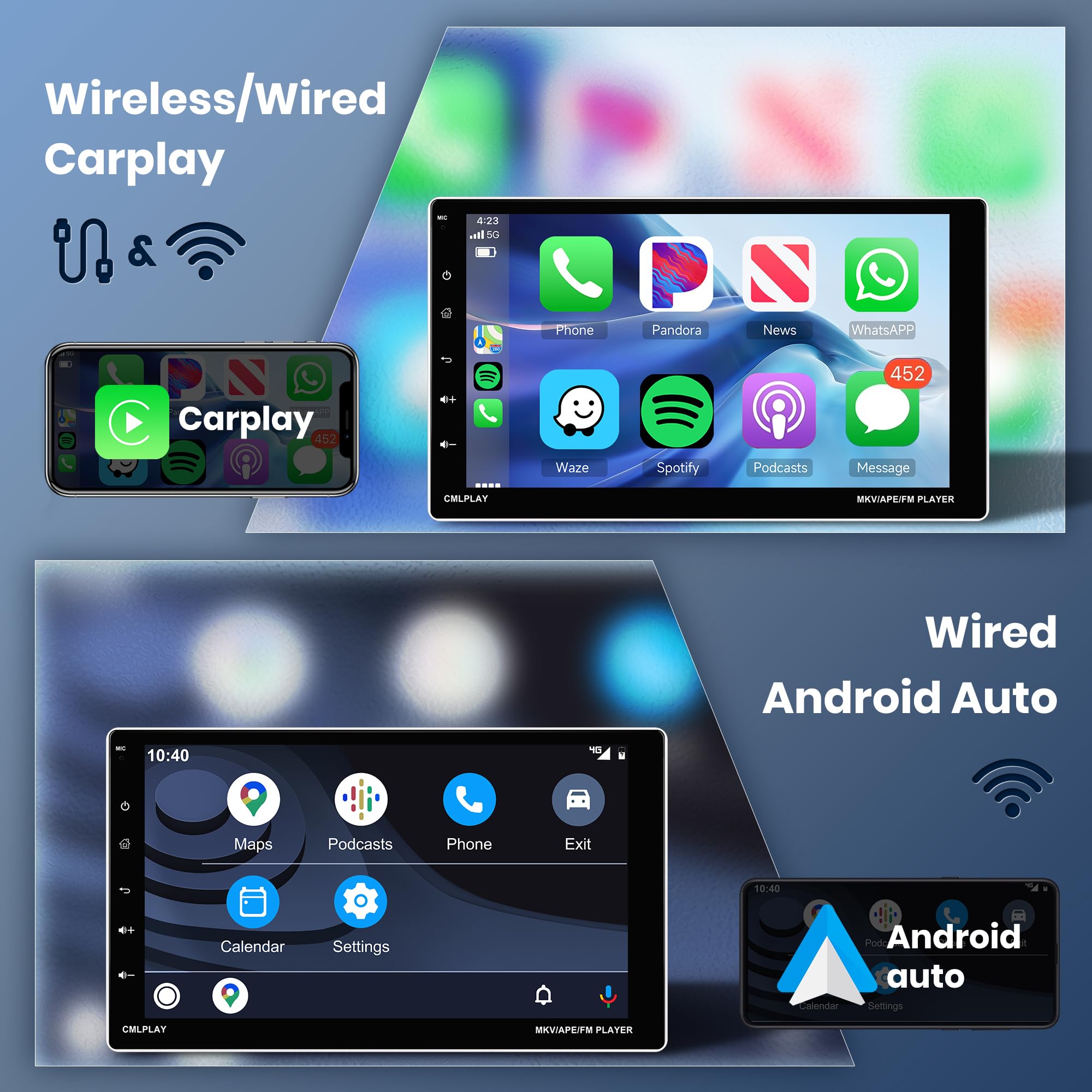 2G+64G Single Din Wireless CarPlay & Android Auto Car Stereo - 9 Inch Touch Screen with WiFi, GPS Navigation, Bluetooth, FM Radio & Backup Camera - Perfect for Seamless Driving & Hands-Free Calls