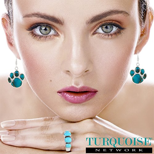 Sterling Silver Dog Paw Earrings with Genuine Turquoise & Gemstones - Perfect for Pet Lovers & Animal Jewelry Enthusiasts
