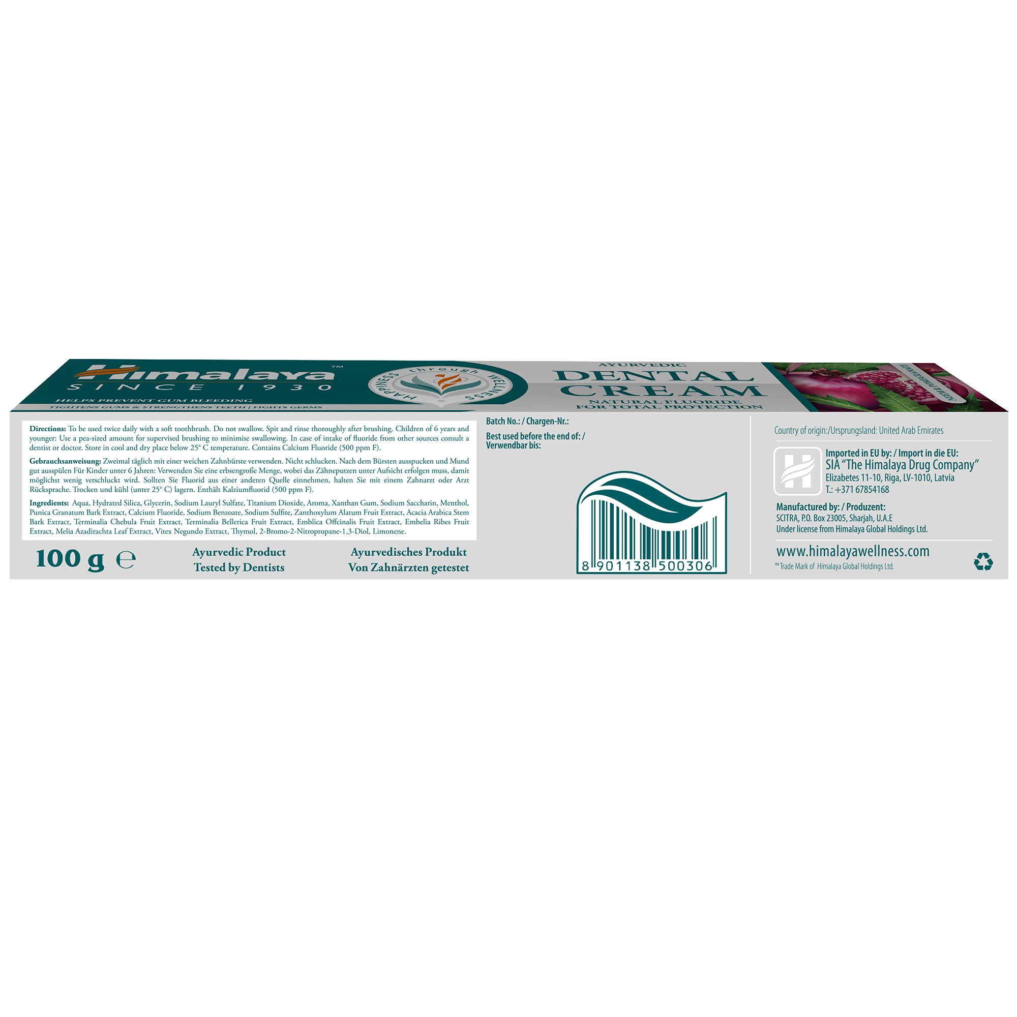 Himalaya Ayurvedic Neem & Pomegranate Herbal Toothpaste - 100g Natural Fluoride Dental Cream for Teeth & Gum Protection | Fights Plaque, Strengthens Enamel | Ideal for Daily Oral Care & Sensitive Teeth