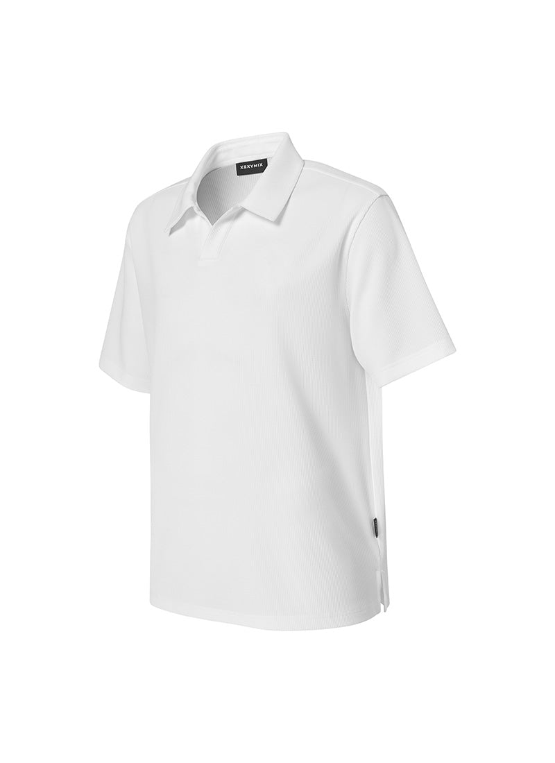 Waffle Texture Open Collar Men's Short Sleeve T-Shirt - Breathable Summer Casual Tee for Outdoor Activities and Daily Wear