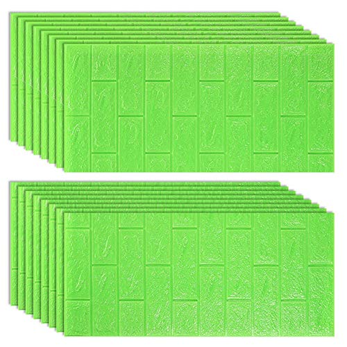 3D Brick Wall Stickers - Self-Adhesive Waterproof Wallpaper for Bedroom, Living Room, Kitchen & TV Backdrop Decor - 35x77cm (16Pcs) - Green - Perfect for Home Renovation & Interior Design Projects