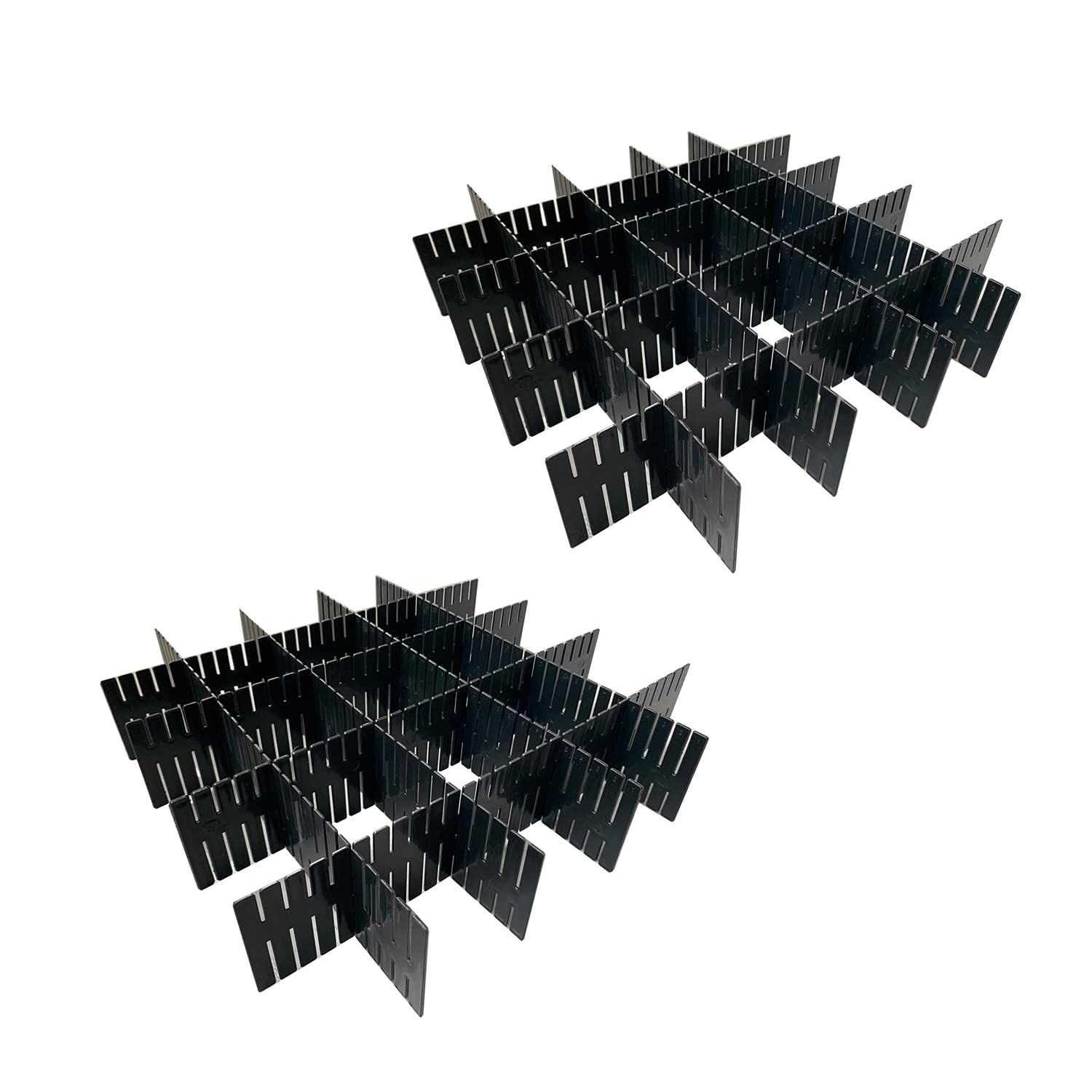 16-Piece Adjustable Drawer Organizer Set - DIY Plastic Grid Storage Dividers for Clothes, Kitchen & Office - Black | Perfect for Closet, Dresser & Desk Organization