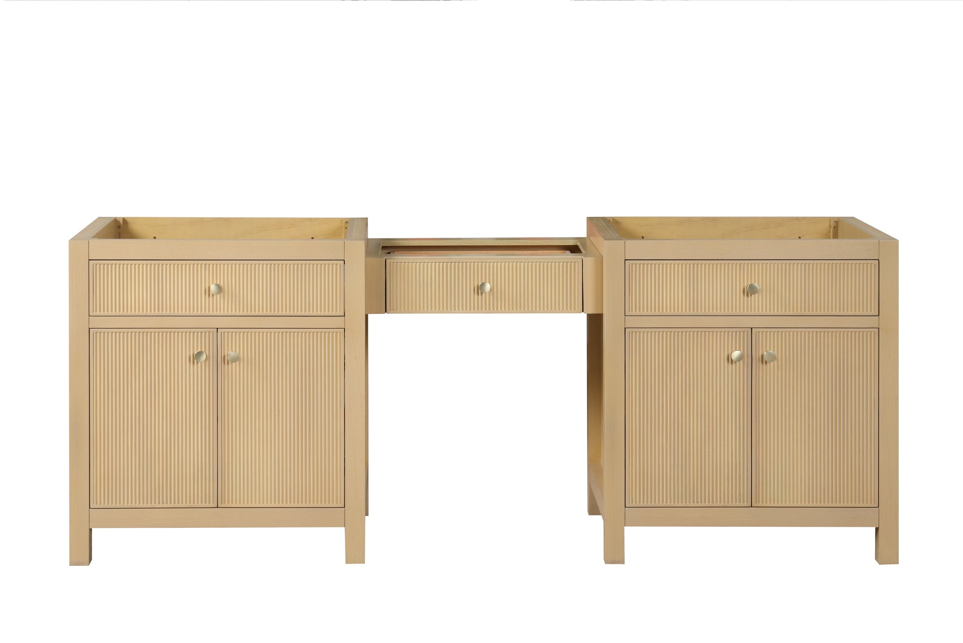 Bristol 84 Inch All Wood Makeup Vanity in Natural White Ash - Cabinet Only | Perfect for Bedroom Dressing Area & Beauty Room Organization