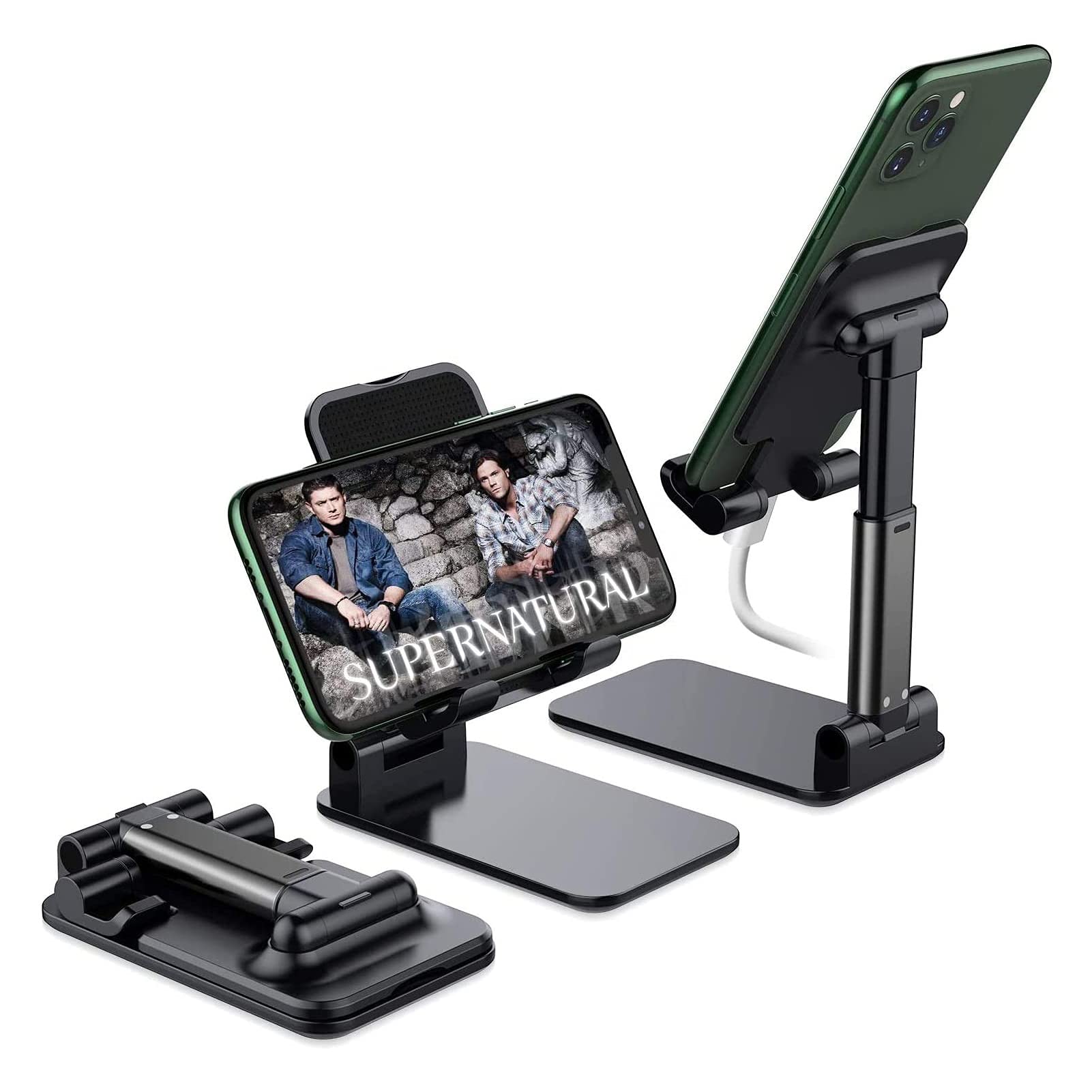 Adjustable Cell Phone Stand for Desk - 360° Rotating Phone Holder with Angle & Height Adjustment, Universal Case-Friendly Design (Black, 4 oz) - Perfect for Office Work, Video Calls, Gaming & Hands-Free Viewing